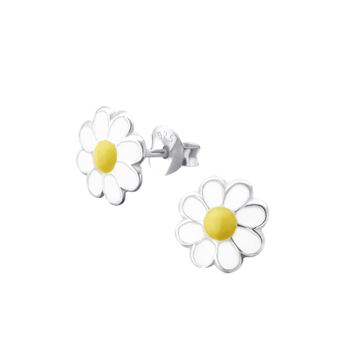 Sterling Silver Daisy Stud Earrings in Yellow and White