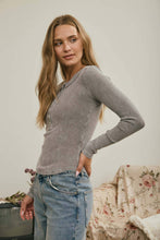 Washed Henley Long Sleeve Top