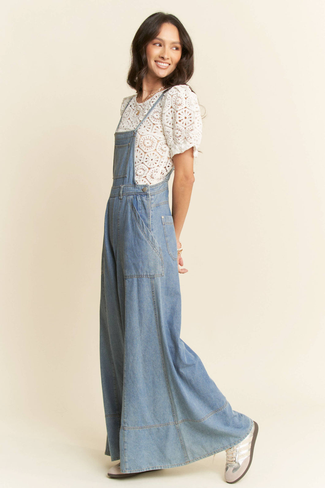 Peace, Love, Palazzo Denim Overalls