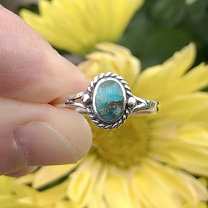 Detailed Oval Genuine Turquoise Ring