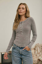 Washed Henley Long Sleeve Top