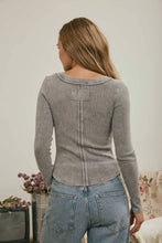 Washed Henley Long Sleeve Top