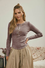 Washed Henley Long Sleeve Top