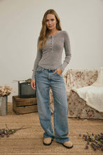 Washed Henley Long Sleeve Top