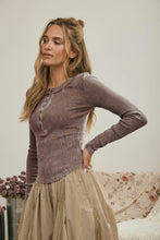 Washed Henley Long Sleeve Top