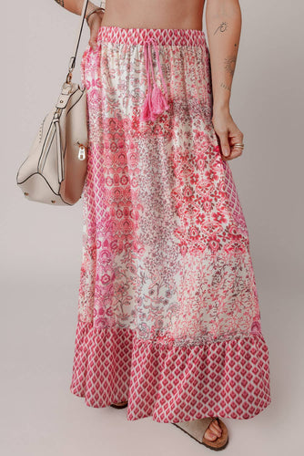 Pink Flower Patch Maxi Skirt
