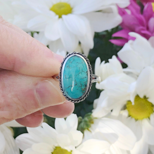Large Oval Genuine Turquoise Ring