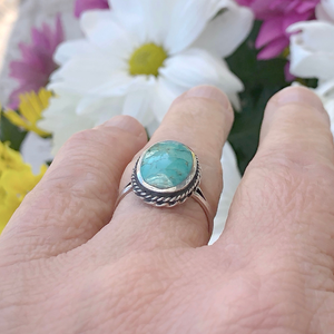 Large Oval Genuine Turquoise Ring