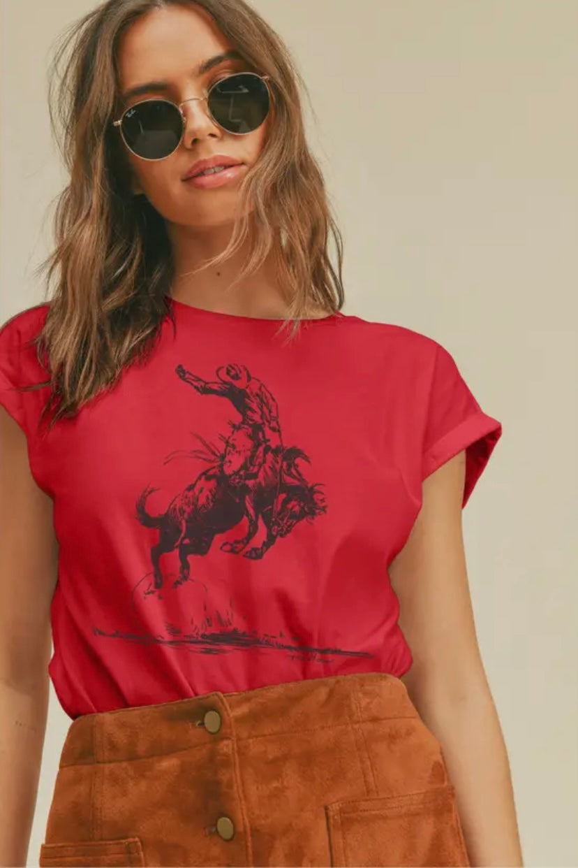 Ranchy Red Rolled Sleeve Tee