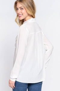 Woven In White Button Up Blouse