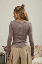 Washed Henley Long Sleeve Top
