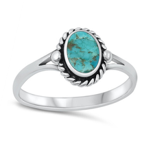 Detailed Oval Genuine Turquoise Ring