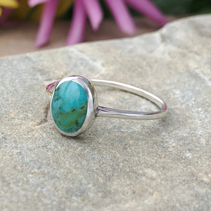 Dainty Oval Turquoise Rings