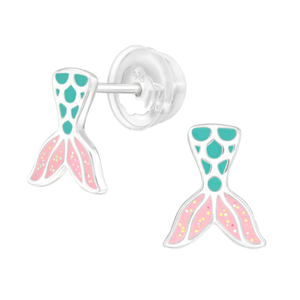 Sterling Silver Mermaid Tail Stud Earrings