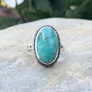 Large Oval Genuine Turquoise Ring